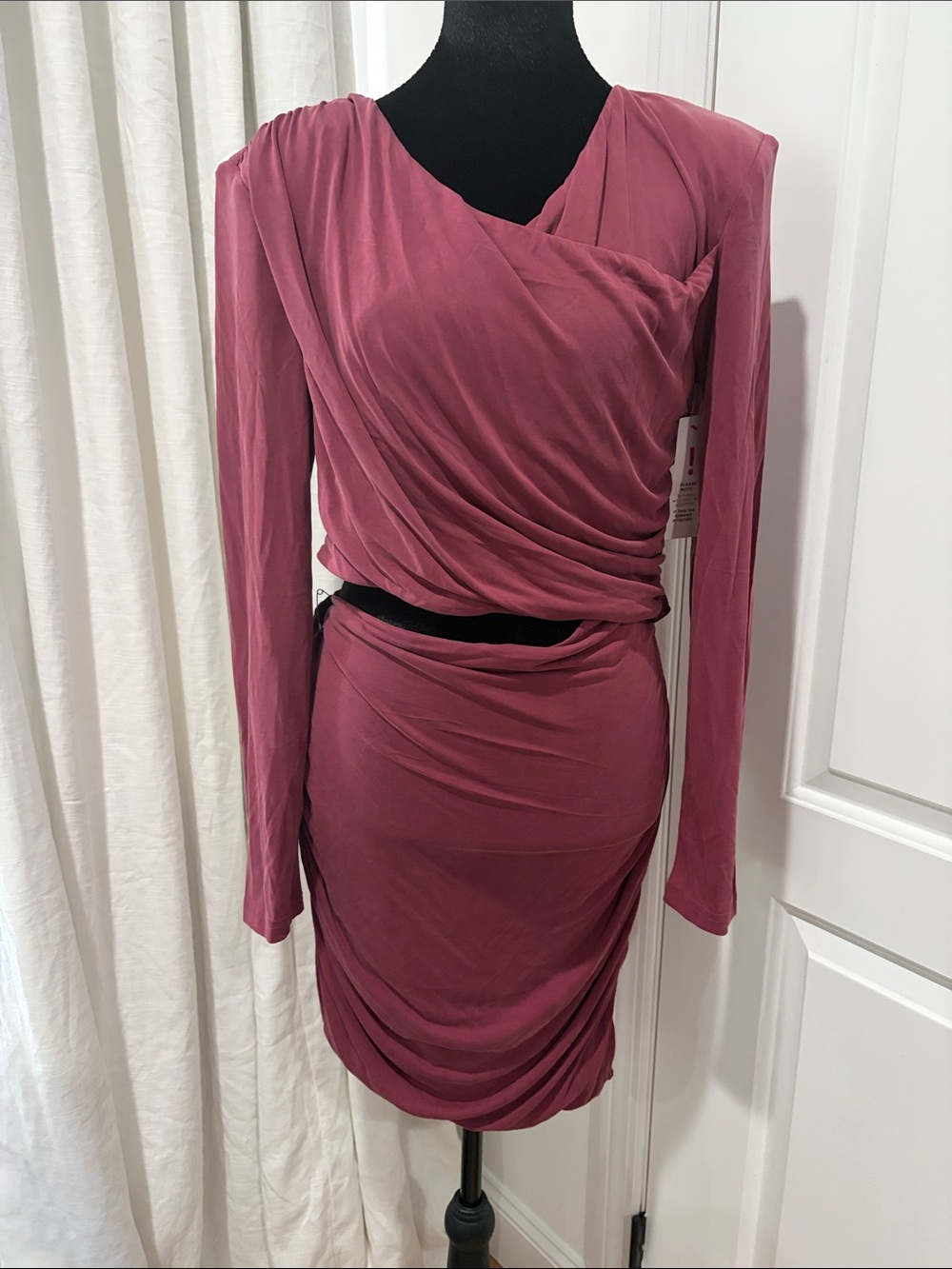 Bardot Rose-Mauve Draped Long-Sleeve Cutout Dress